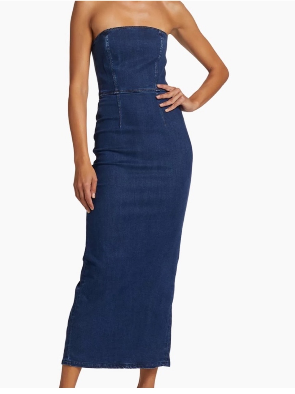 Reformation Eugenia Denim Midi Dress Strapless Size 8 B3 - Picture 4 of 11